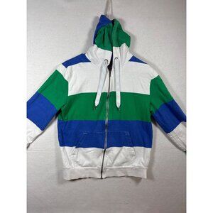 Striped Green & Blue Divided Zip-Up Hoodie M